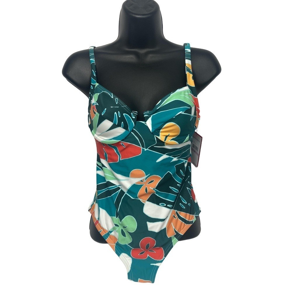 Vince Camuto One Piece Swimsuit Womens Size 6 Teal Multi Floral NWT - Picture 2 of 8